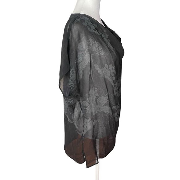 Citron Collection Medium Silk Blouse Black Gray Print Cap Sleeve Top Cowl - Picture 8 of 11